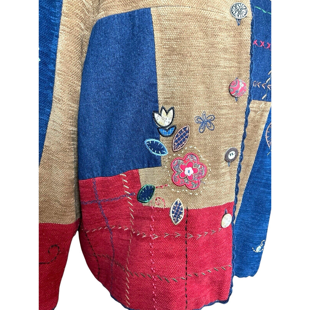 Koret City Blues Embroidered Patchwork Jacket Women 20W Floral Denim Vintage 80s - Picture 4 of 14